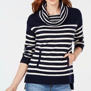 Charter Club Womens Nautical Sweater XS Cowl Neck Navy Cream Striped Pullover